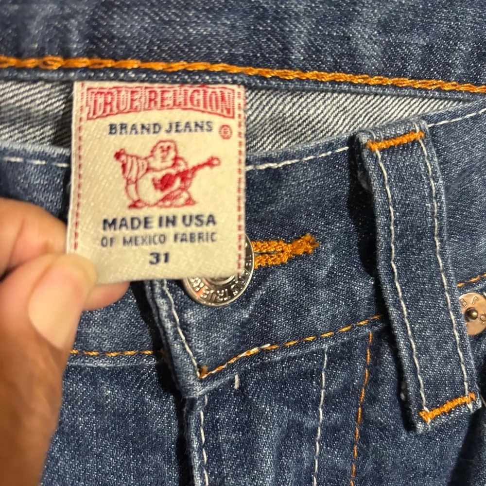 True Religion size 31 Blue Denim Jeans with Orange Stitching